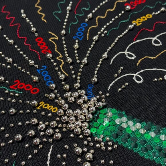 VTG Y2K Susan Bristol Hand Embroidered New Year’s Eve Party Sweater Women Size M - Picture 6 of 12